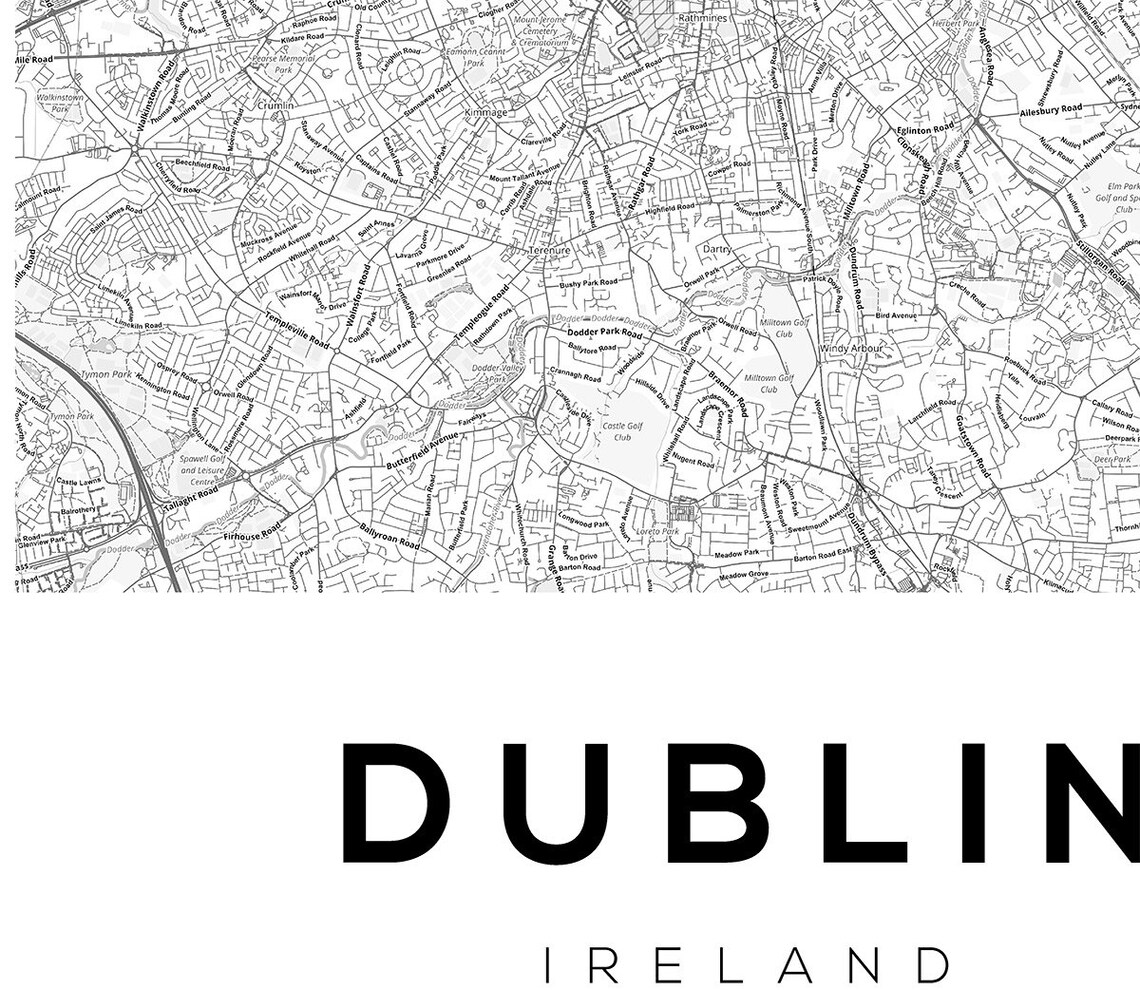 Dublin Map Print Ireland Maps Map Dublin Poster Dublin Etsy Ireland