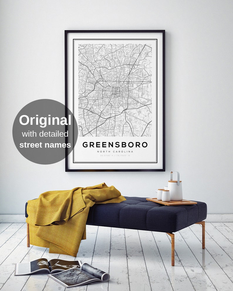 Street Map Print,Modern Home Decor Greensboro Gifts Street Wall Art North Carolina Gifts Greensboro North Carolina Greensboro Map Print