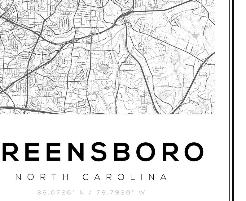 Street Map Print,Modern Home Decor Greensboro Gifts Street Wall Art North Carolina Gifts Greensboro North Carolina Greensboro Map Print