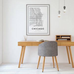 Chicago, Chicago Map, Chicago Illinois Map, Chicago Map Print, Illinois Map, United States Map Print, Chicago Illinois Black and White Map image 3