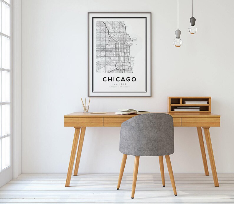 Chicago, Chicago Map, Chicago Illinois Map, Chicago Map Print, Illinois Map, United States Map Print, Chicago Illinois Black and White Map image 3