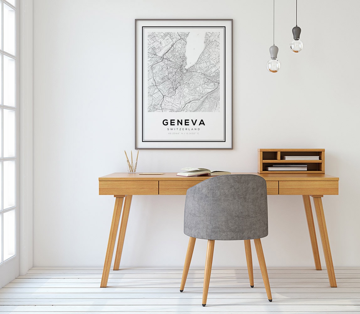 Geneva Map Print Geneva Map Poster Map of Geneva Street Map Etsy