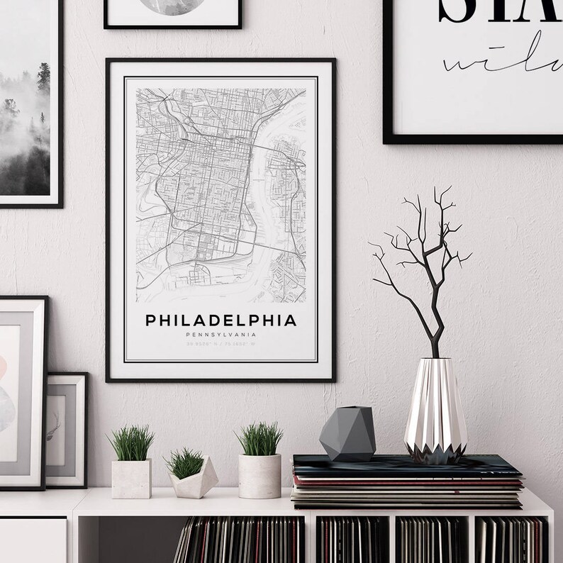 Philadelphia Map, Philadelphia Map Print, Pennsylvania Map, United States Map Print, Philadelphia Pennsylvania, Black and White Map image 2