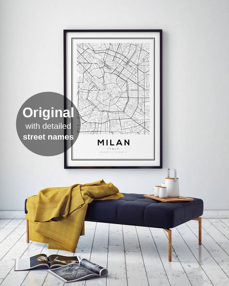 Milan Map Print, Milan City, Milan Map Poster, Fashion wall art, Milano, Black and White Map, Italia, Italy Print, Milan Italy Map, Wall Art image 1