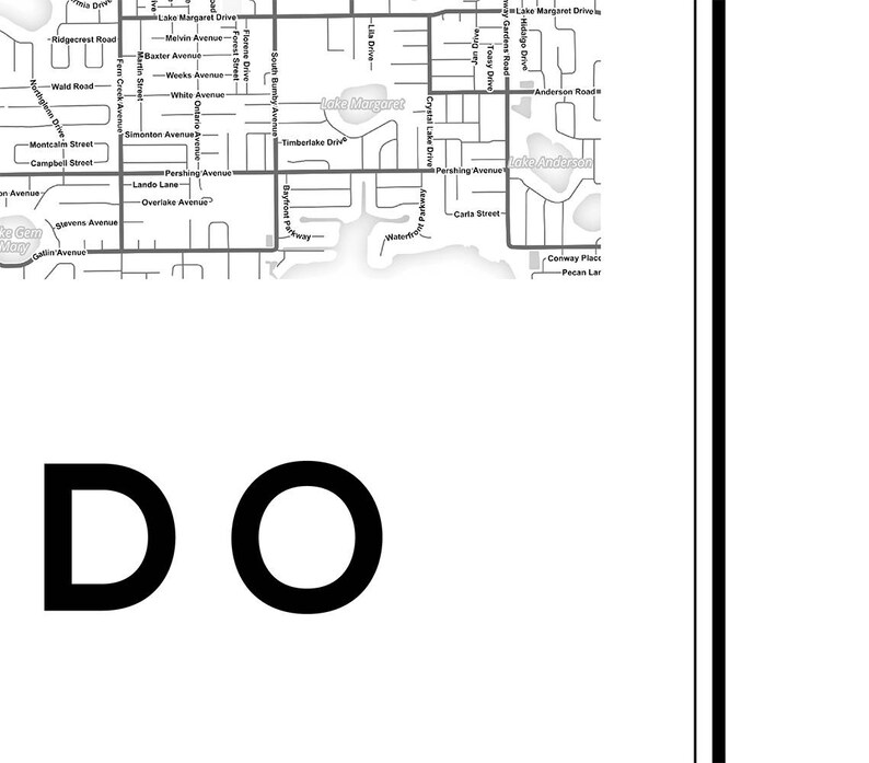 Orlando Map Print, Florida City Map, FL Map Print, Orlando City, Map Wall Art, Digital Map Print, Black and White Map, United States Maps image 4