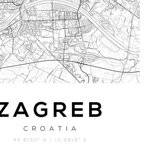 Zagreb Map Print, Map of Zagreb, Zagreb Croatia, Map of Croatia, Map Wall Art, Map Print, Street Map Art, Wall Decor Ideas, Bedroom Wall Art image 4