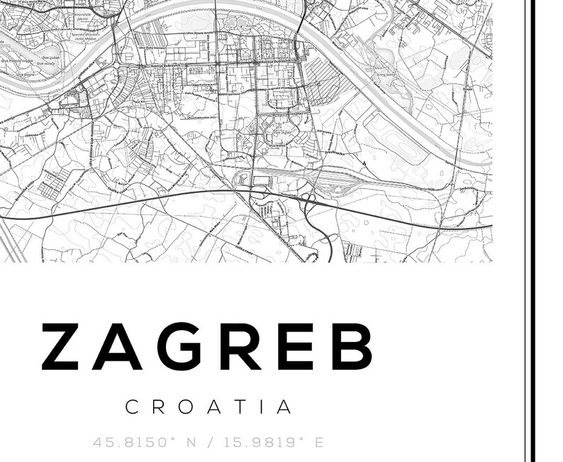 Zagreb Map Print, Map of Zagreb, Zagreb Croatia, Map of Croatia, Map Wall Art, Map Print, Street Map Art, Wall Decor Ideas, Bedroom Wall Art image 4