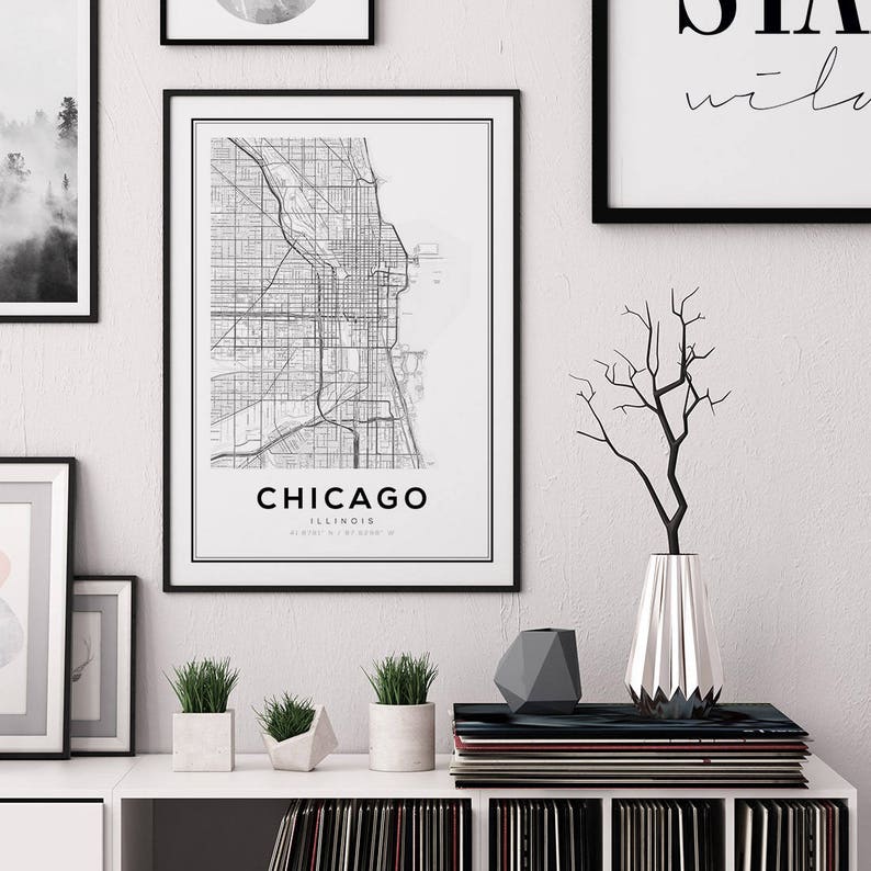 Chicago, Chicago Map, Chicago Illinois Map, Chicago Map Print, Illinois Map, United States Map Print, Chicago Illinois Black and White Map image 2