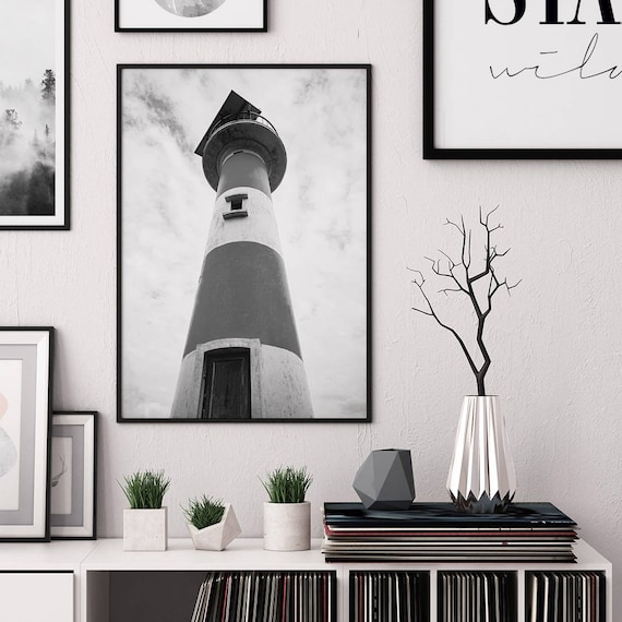 Printable Lighthouse Print - Coastal Nautical Wall Art, Minimalist Ocean Poster, Beach House Decor Black White Gift (Digital Download)