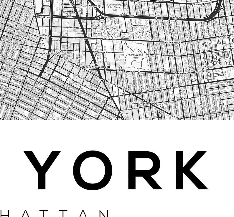 New York Map Print, Printable Wall Art, NYC Map, Manhattan Map Poster, NYC, United States Map Print, New York City, Black and White Map image 4