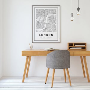 London Map Print, London City, London Map Poster, United Kingdom, City Map Print, Black and White Map, UK, England Print image 3