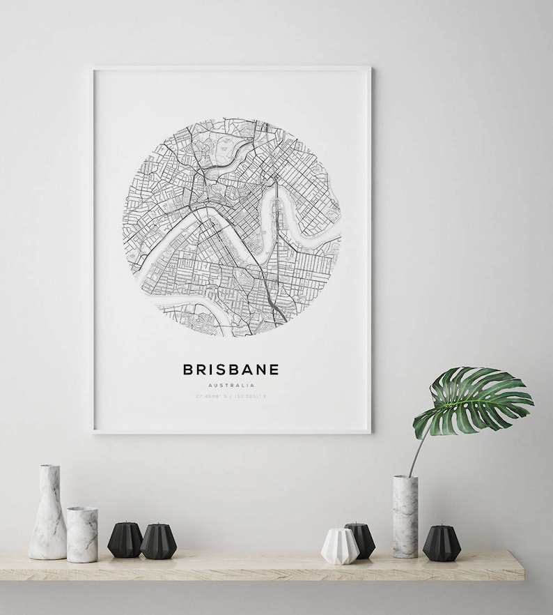 Brisbane Map Poster Brisbane Map Art Street Map Print Stree Etsy