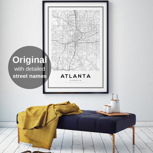 Atlanta Map Print, Art mural tendance, Art mural imprimable, Art mural numérique, Carte de Géorgie, États-Unis, Impression de carte des États-Unis, Impression de plan de rue, Art mural de la ville