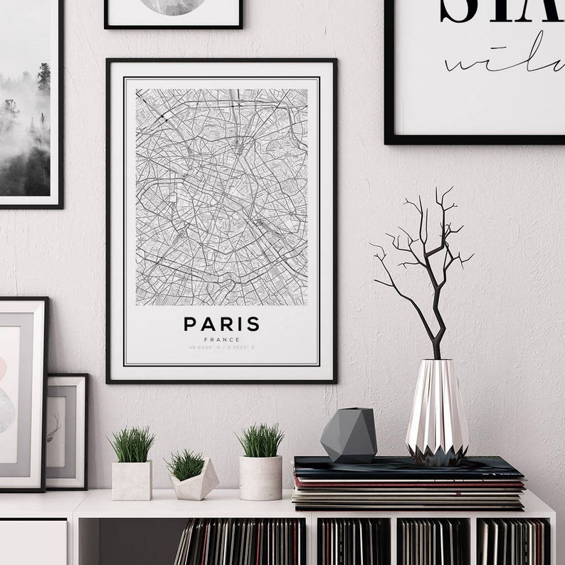 Paris Map Print, Paris Carte, Paris City, Paris Map Poster, France City, City Map Print, Black and White Map, France, France Print, Wall Art image 2