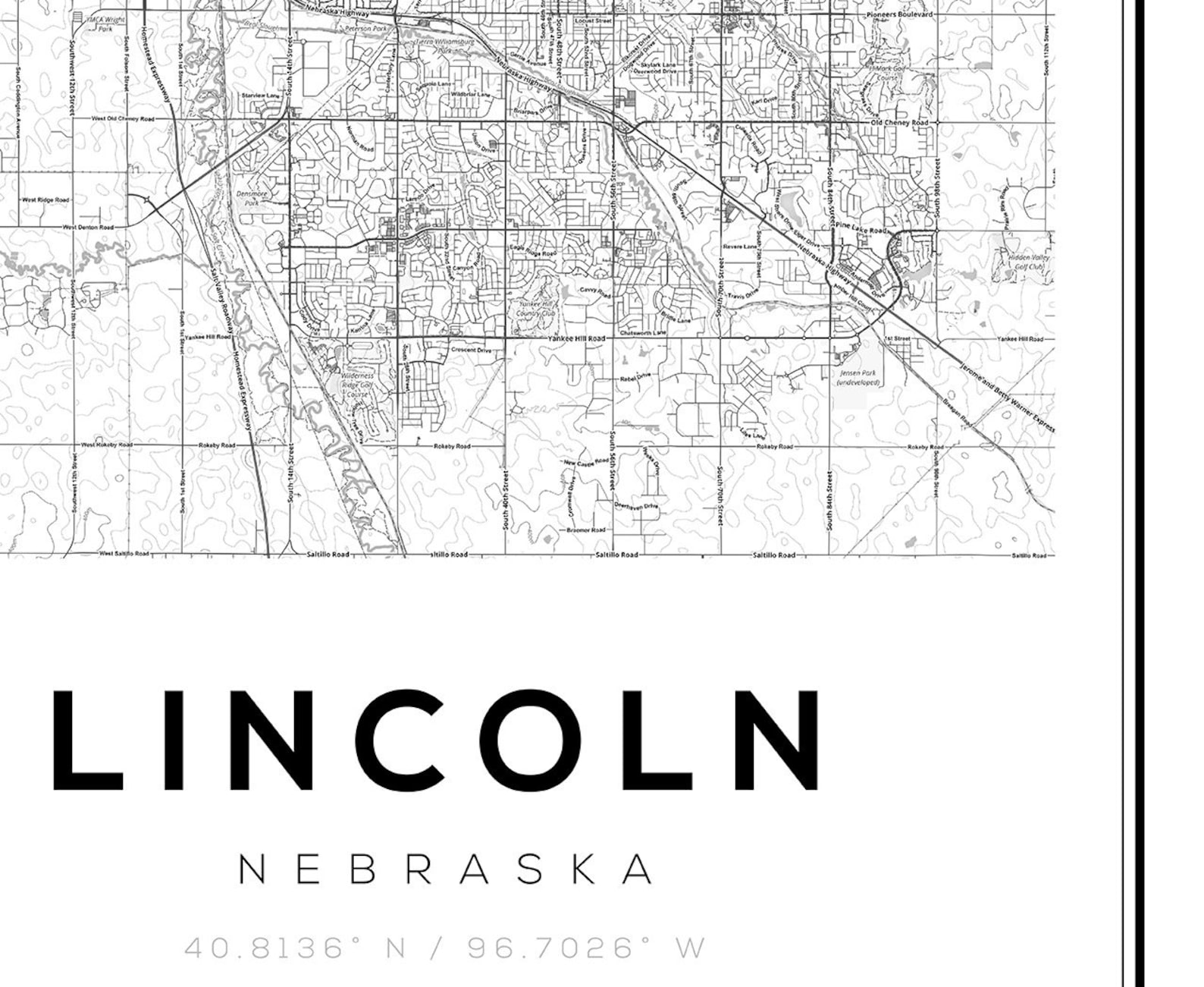 Lincoln Map Print Lincoln Nebraska Map of Lincoln Street Etsy
