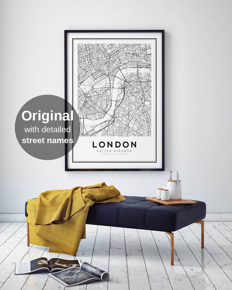 London Map Print, London City, London Map Poster, United Kingdom, City Map Print, Black and White Map, UK, England Print image 1