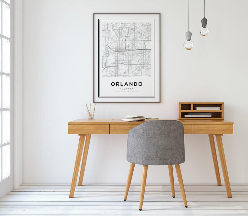 Orlando Map Print, Florida City Map, FL Map Print, Orlando City, Map Wall Art, Digital Map Print, Black and White Map, United States Maps image 3