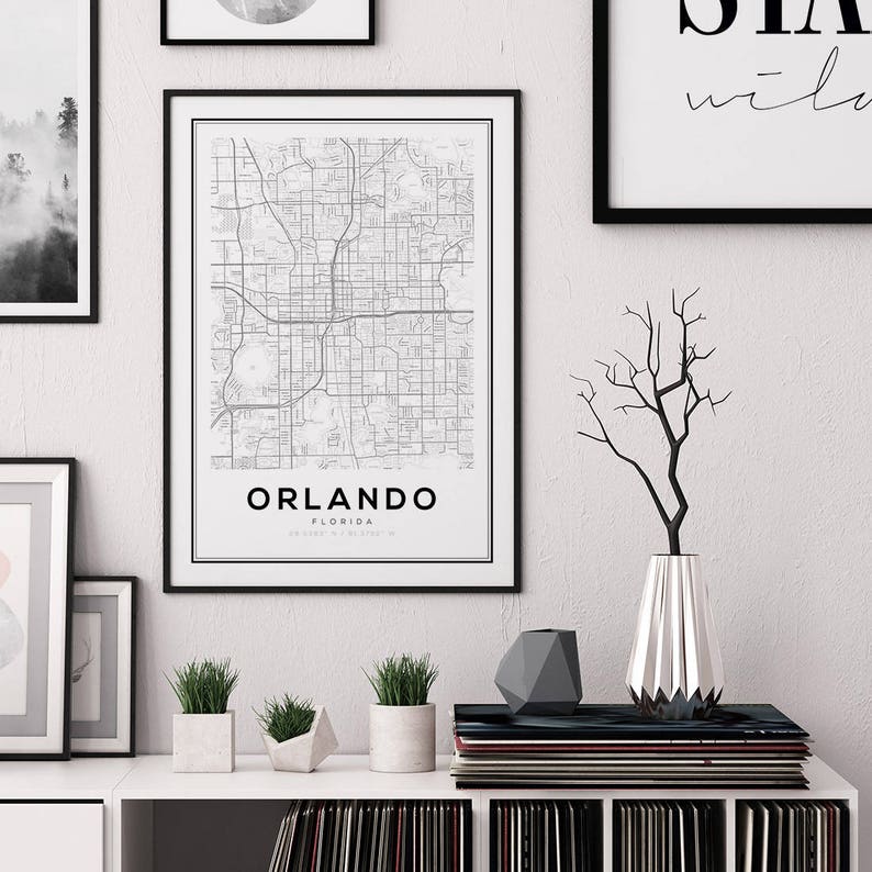 Orlando Map Print, Florida City Map, FL Map Print, Orlando City, Map Wall Art, Digital Map Print, Black and White Map, United States Maps image 2