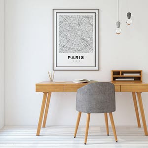 Paris Map Print, Paris Carte, Paris City, Paris Map Poster, France City, City Map Print, Black and White Map, France, France Print, Wall Art image 3