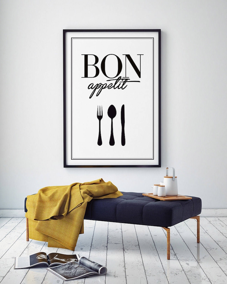Bon Appetit Print Kitchen Wall Art Printable Art Fork and Etsy