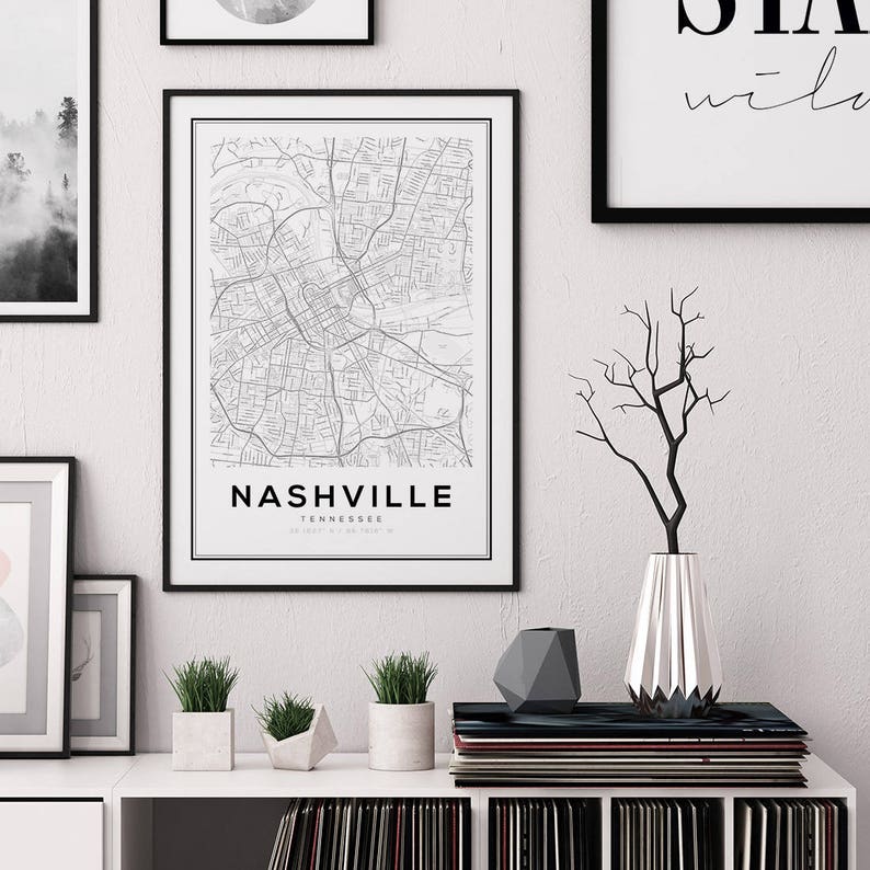 Nashville City Map Print, Nashville Tennessee, Street Map Print, City Map Wall Art, Tennessee Map, Nashville Map Poster, Modern Home Decor image 2
