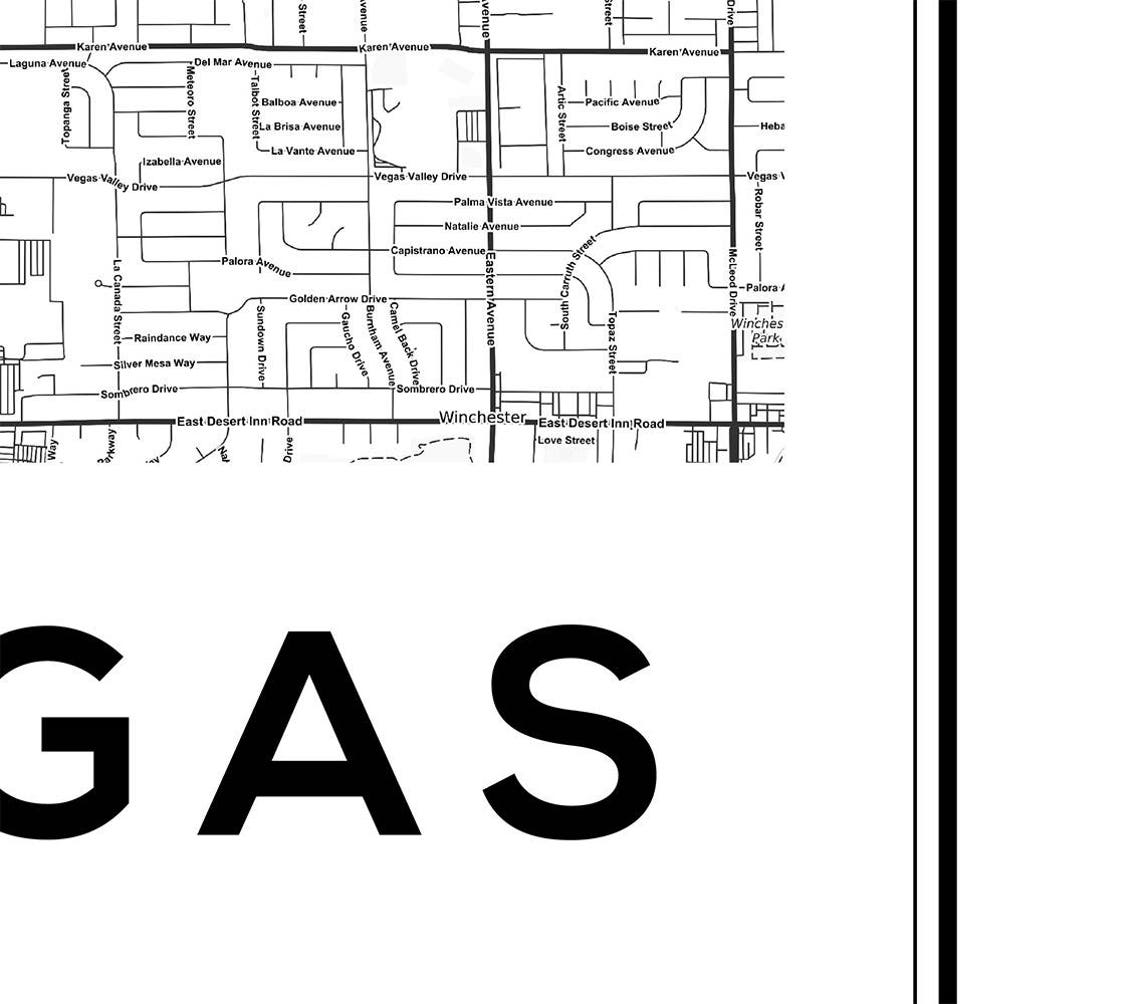 Las Vegas Map Print Nevada Map City Map Print Black And Etsy