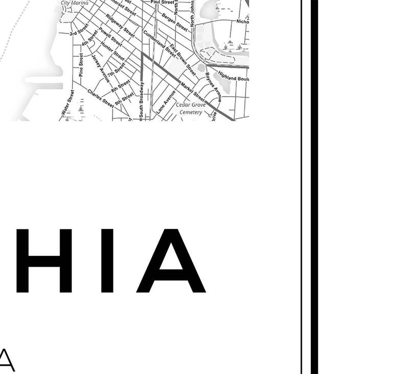 Philadelphia Map, Philadelphia Map Print, Pennsylvania Map, United States Map Print, Philadelphia Pennsylvania, Black and White Map image 3