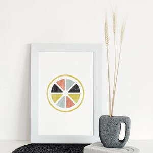 Printable Lemon Print - Kitchen Circle Wall Art, Scandinavian Fruit Poster, Nordic Citrus Modern Home Decor (Digital Download) image 1