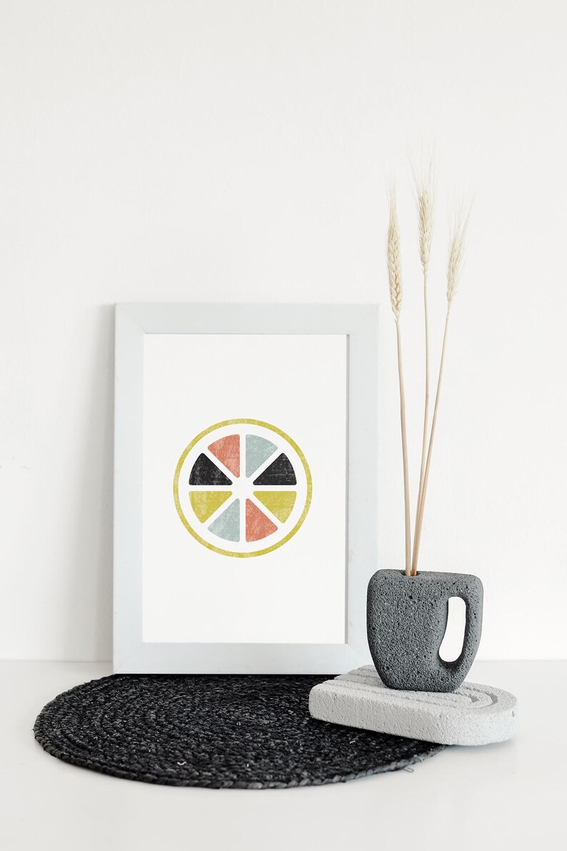 Printable Lemon Print - Kitchen Circle Wall Art, Scandinavian Fruit Poster, Nordic Citrus Modern Home Decor (Digital Download) image 1