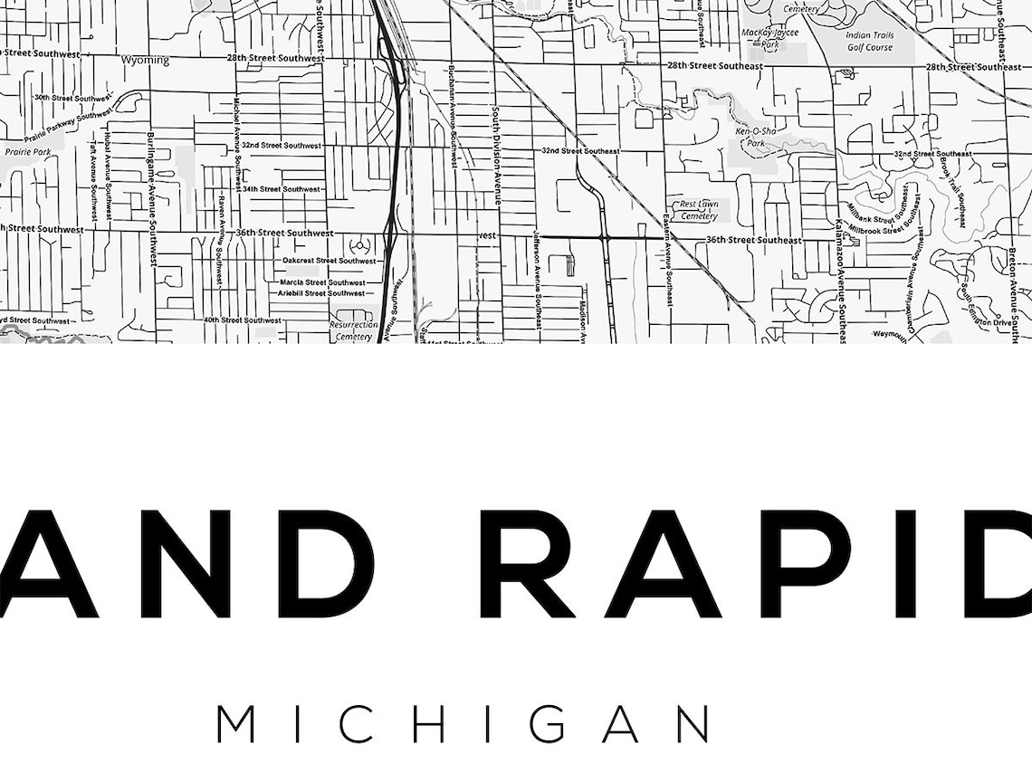 Grand Rapids Map Print Grand Rapids Michigan Michigan Street | Etsy