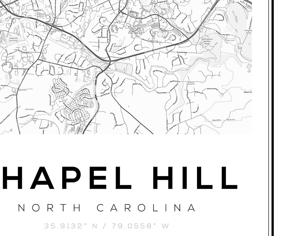 Chapel Hill Map Print Chapel Hill North Carolina North Etsy