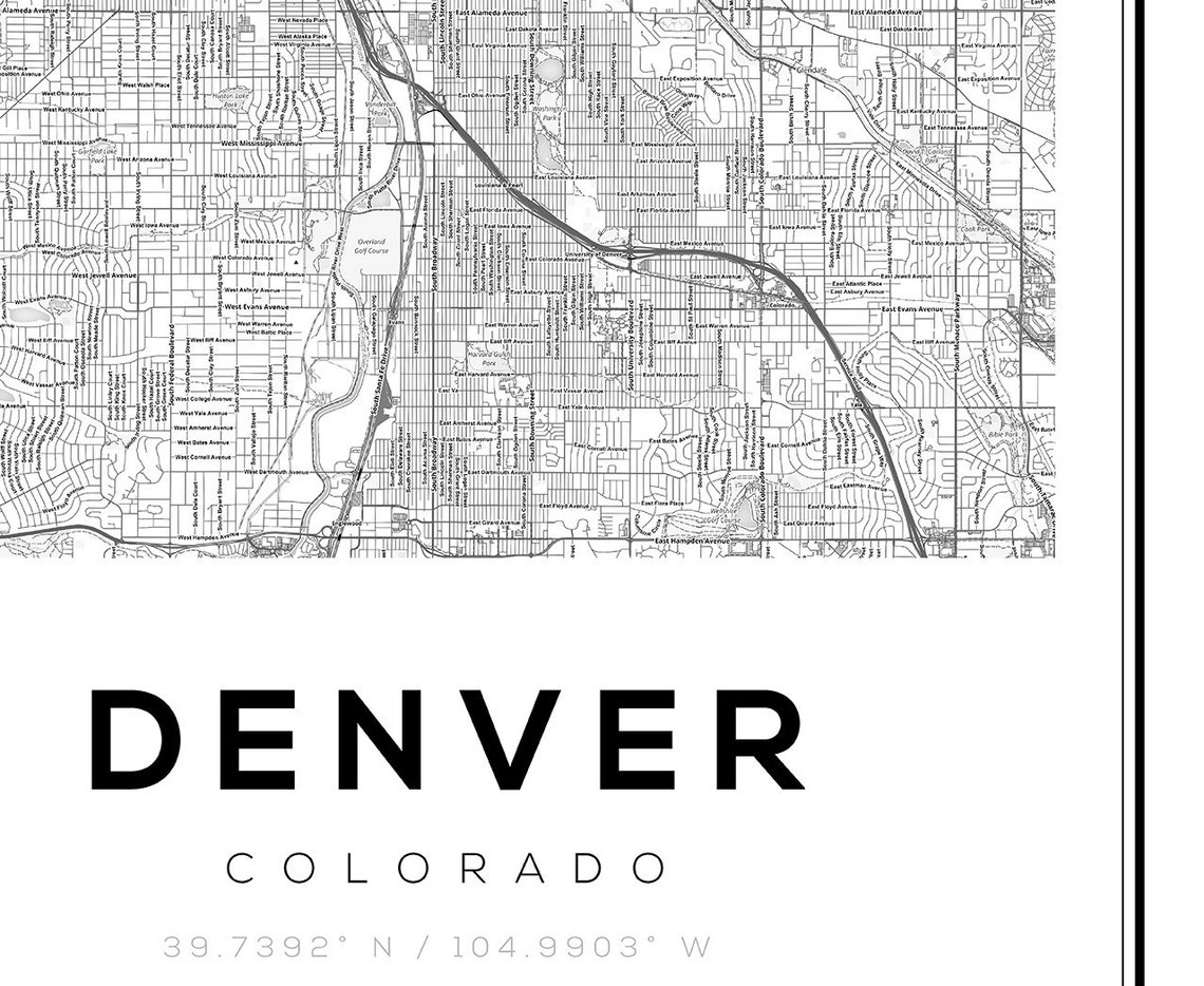 Denver Map Print Denver Map Poster Denver Colorado Denver Etsy