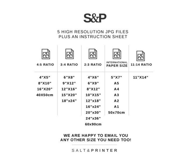 Pu&ograve; includere: Grafica bianca con il testo "S&P" e dettagli per 5 file JPG ad alta risoluzione. Include varie dimensioni di stampa in cm, come 10x13cm, 20x25cm, 40x50cm e 60x90cm.