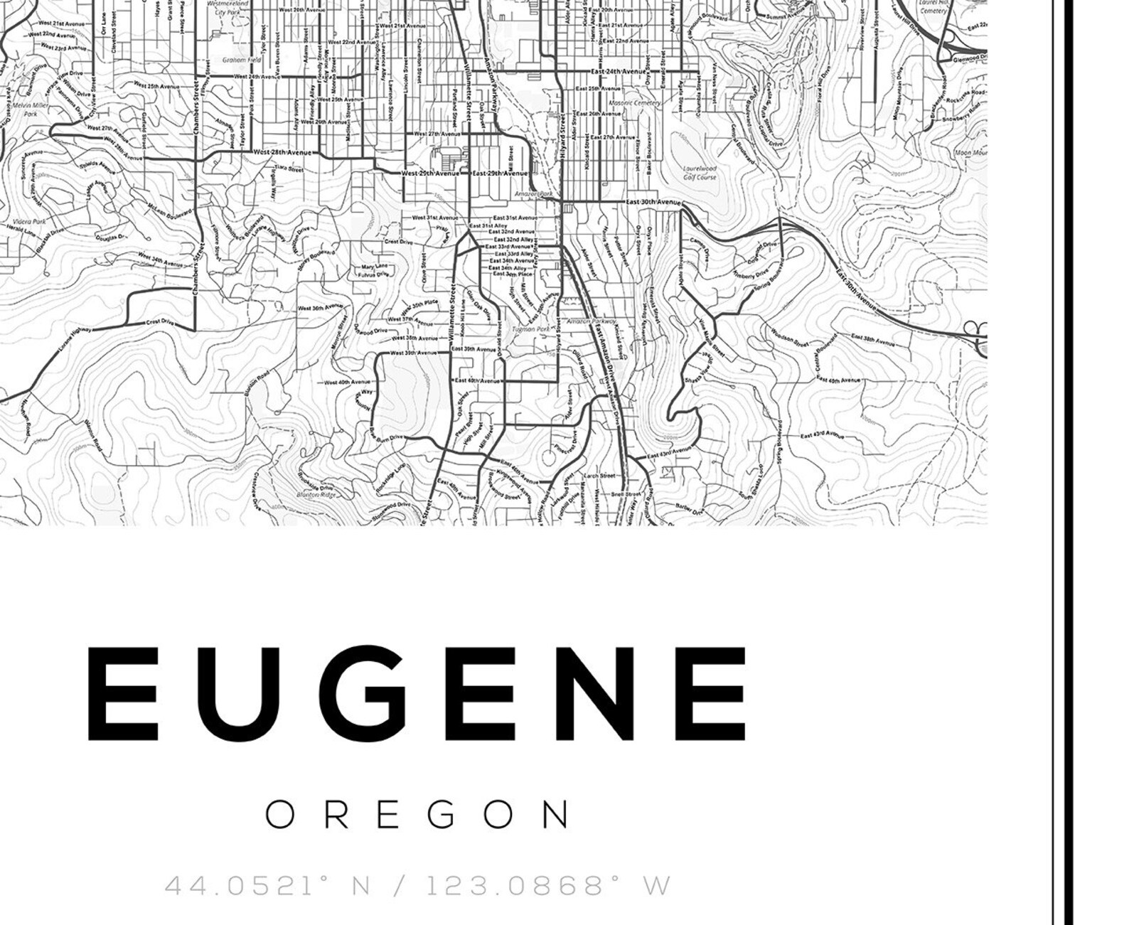 Eugene Map Print Eugene Oregon Eugene Wall Art Map of Etsy