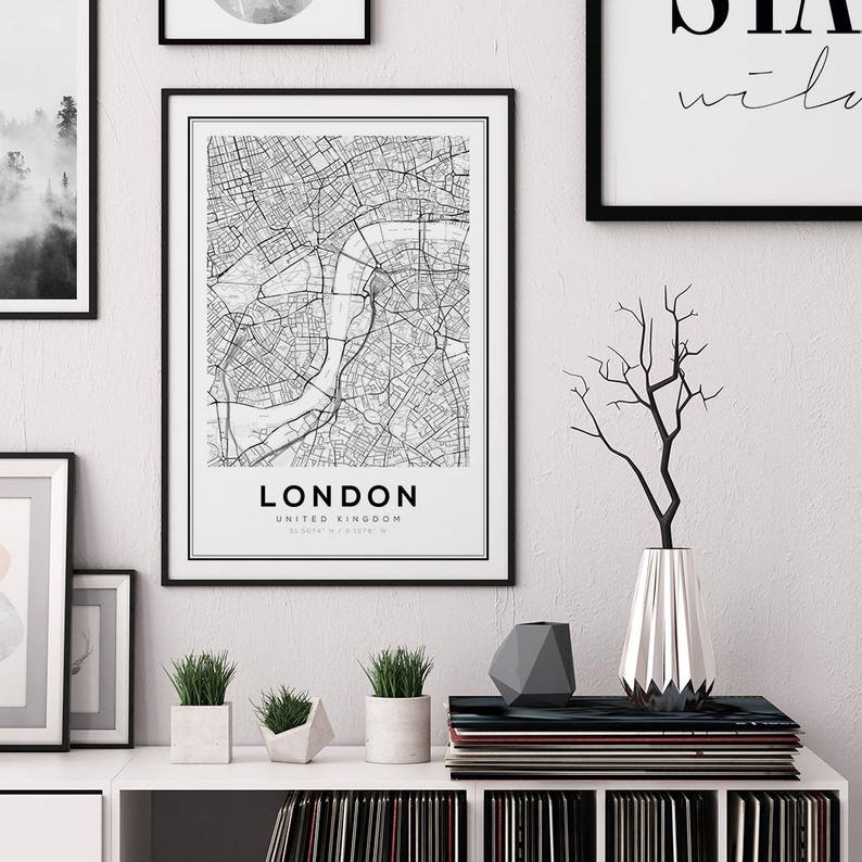 London Map Print, London City, London Map Poster, United Kingdom, City Map Print, Black and White Map, UK, England Print image 2