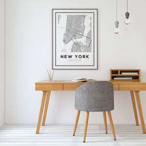 New York Map Print, Printable Wall Art, NYC Map, Manhattan Map Poster, NYC, United States Map Print, New York City, Black and White Map image 3