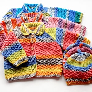 Hand Knit Cardigan and Matching Hat 3-6 months, 3 Colourways