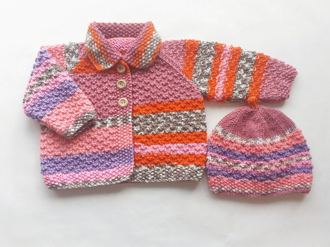 Hand Knit Cardigan and Matching Hat 3-6 Months 3 Colourways - Etsy