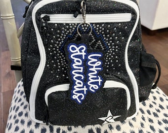 10 FONTS Glitter Cheer Bow Tag 30 COLORS available! Bag Team Name Glitter AllStar Elite Personalized Custom Gift Dance Homecoming Pin Me