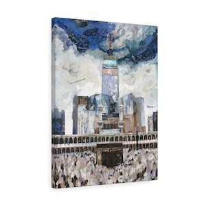 Reunindo-se em torno da Kaabah, Makkah, impressão de arte de parede em tela de qualidade, pronta para pendurar arte de parede, decoração de casa