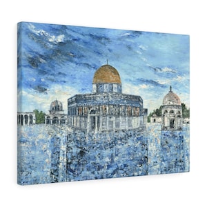 Dome of the Rock in Blue, Quality Canvas Wall Art Print, Ready to Hang Wall Art Home Decor