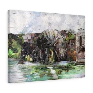 Norias of Hama, Water Wheel of Hama, Syria, Quality Canvas Wall Art Print, Ready to Hang Wall Art Home Decor