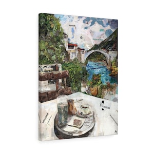 Coffee at Mostar, Bosnia, Quality Canvas Wall Art Print, Ready to Hang Wall Art Home Decor