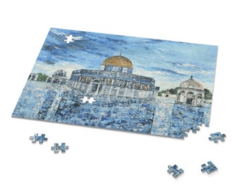 Puzzle of Dome of The Rock in Blue, Premium Gift, Palestinian Art, Islamic gift, Ramadan Gift