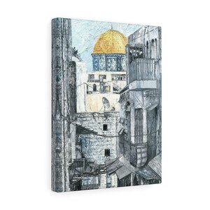 Dome of the Rock through the Alley , Quality Canvas Wall Art Print, Ready to Hang Islamic Wall Art Home Decor