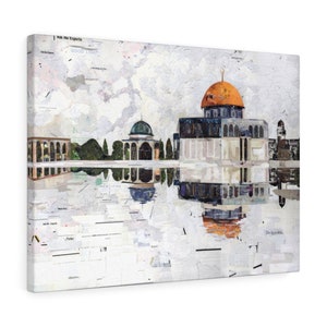 Dome of The Rock in White Sky, Quality Canvas Wall Art Print, Ready to Hang Wall Art Home Decor