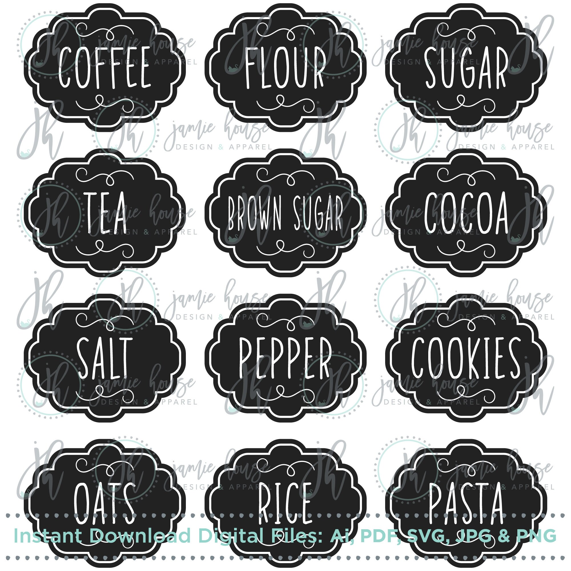Farmhouse Pantry Canister Labels SVG Cut File Coffee Flour Etsy