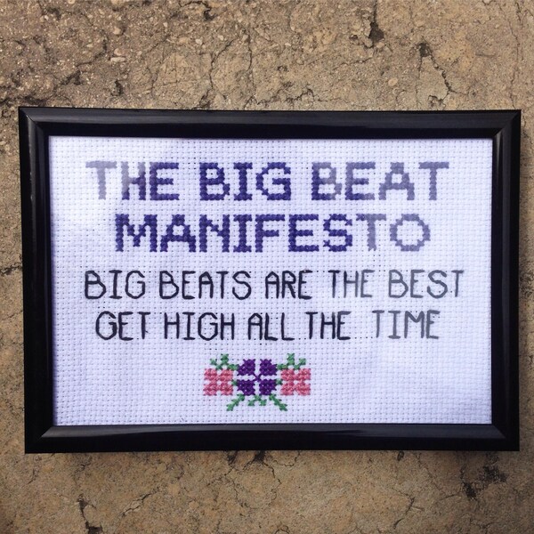 Peep Show - The Big Beat Manifesto Cross Stitch - Wall Hanging / Robert Webb / David Mitchell / Super Hans / Superhans / Mitchell & Webb