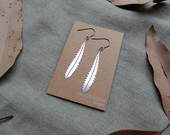 Banksia Leaf Earrings: Stainless Steel Botanical Wild Flower Earrings