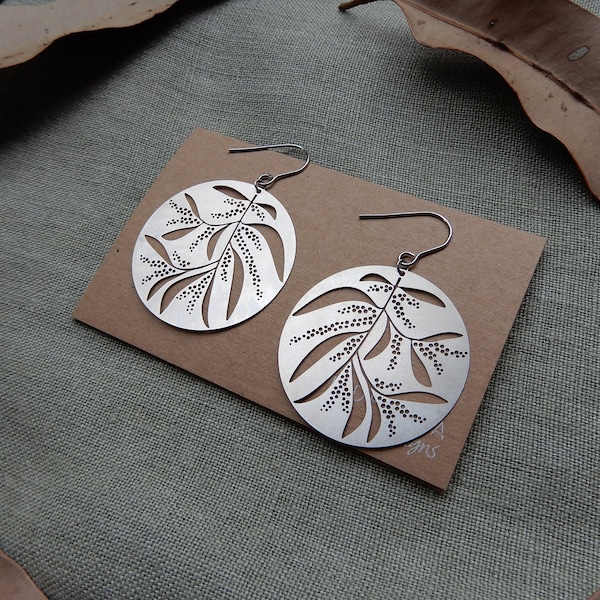 Golden Wattle: Stainless Steel Botanical Wild Flower Earrings